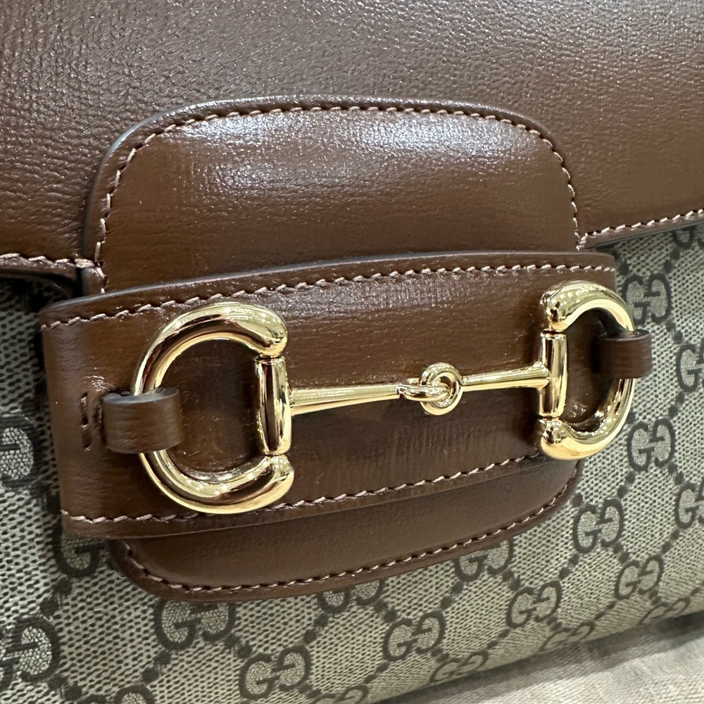 Gucci GG Supreme Monogram Calfskin Medium Horsebit 1955 Top Handle Bag - Picture 12 of 17